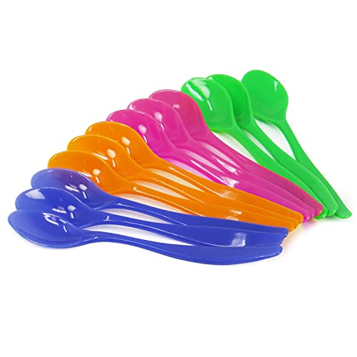 com-four® 12x Eierlöffel aus Kunststoff - wiederverwendbare Dessertlöffel - BPA-freie bunte Plastiklöffel für Babynahrung, Marmelade, Dips - Mehrwegbesteck - 14 cm (12 Stück) von com-four