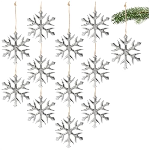 com-four® 12x Hängedeko Schneeflocke - Dekofigur aus vernickeltem Aluminium - weihnachtliches und Elegantes Wohnaccessoire - Schneestern für die Winterzeit von com-four