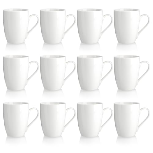 com-four® 12x Kaffeetassen aus Keramik - Kaffee-Becher in modernem Design - Basic Kaffeepott White für Kalt- und Heißgetränke - weiße Henkeltasse - Trinkbecher 300 ml (12 Stück - cremeweiß) von com-four