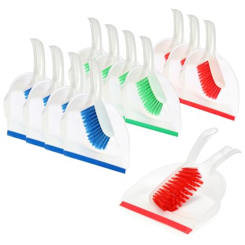 com-four® 12x Kehrgarnitur - farbiges Kehr-Set aus Handfeger und Kehrschaufel - farbenfrohes Haushaltsreinigungsset aus Handbesen und Kehrblech (12 Stück - rot/blau/grün) von com-four