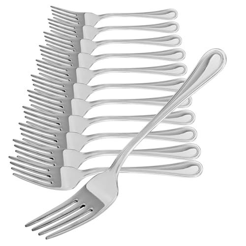 com-four® 12x Kuchengabel aus rostfreiem Edelstahl 430 - stilvolles Tafelbesteck im schlichten Design - kleine Dessertgabeln - Vorspeisegabeln - 13,7 cm (13.7cm - 12 Stück) von com-four