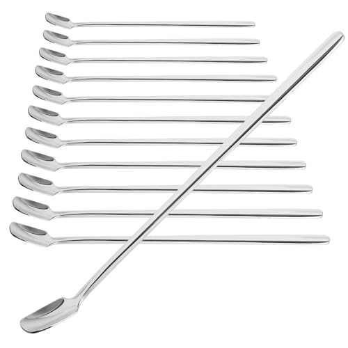 com-four® 12x Löffelset Edelstahl-Löffel mit langem Griff für Cocktails Tee Kaffee Milchshake Kaltgetränk Desserts Kaffeelöffel (12 Stück - Rühr Löffel 17cm) von com-four