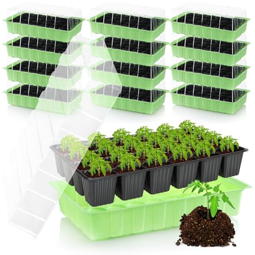 com-four® 12x Mini-Zimmergewächshaus mit Deckel - Anzuchtset mit 288 Töpfen - Pflanzkasten für Gemüse, Kräuter & Blumen - Keimbox für Fensterbank & Balkon (Anzuchtset 1) von com-four