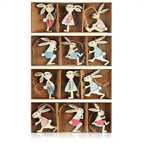 com-four® 12x Osteraufhänger Hase - Holzaufhänger zum Dekorieren - Osterschmuck aus Holz zum Aufhängen - Osterstrauß (12 Stück - Osterhasen 1) von com-four