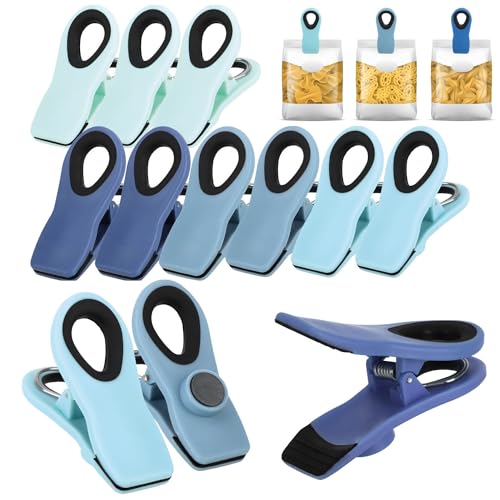 com-four® 12x Lebensmittelclips mit Magnet 7 cm, Tütenclips für Lebensmittelbeutel, robuste Verschlussklammern für Tüten, zum Aufbewahren, Parken an metallischen Oberflächen (12 Stück - 4 Farben) von com-four