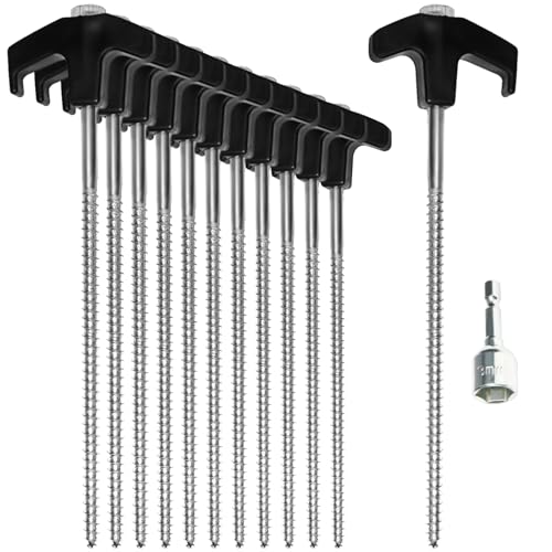 com-four® 12x Zelt-Heringe aus Stahl mit Adapter für Akkuschrauber - Schraubheringe - robuste Erdnägel mit Gewinde für Camping und Outdoor - Zeltpflöcke ideal für harten Boden von com-four