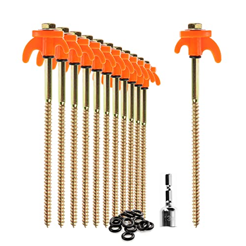 com-four® 12x Zeltheringe - robuste Stahl-Heringe mit Gewinde und Seil-Halterung - Felsboden-Erdnägel für Camping und Outdoor - Zelthaken für harten Boden und Holz goldfarben + orange von com-four