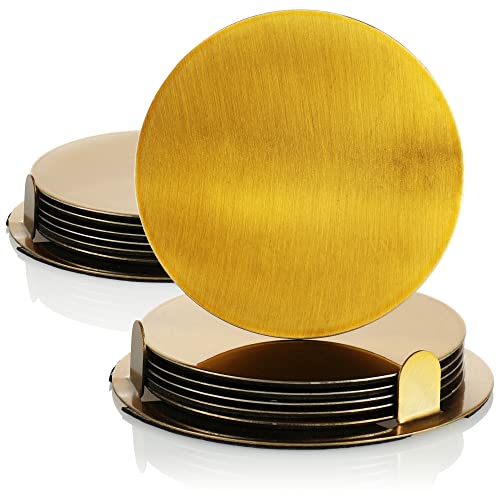 com-four® 14-teiliges Untersetzer-Set mit Halterung - Edelstahl Untersetzer für Getränke - runde Stahluntersetzer - goldfarben (014-teilig - goldfarben) von com-four