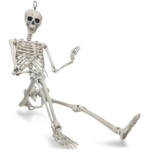 com-four® 160cm Deko-Skelett für Halloween - XXL-Gerippe aus Kunststoff zum Hängen - lebensgroßes Knochengerüst mit Grusel-Faktor für Halloween, Fasching, Mottopartys (XXXL - 1 Stück - 160cm) von com-four