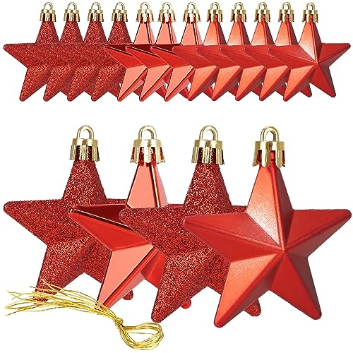 com-four® 16x bruchfeste Sternaufhänger - Christbaumschmuck in Sternform - dekorativer Weihnachtsschmuck - Tannenbaumkugeln in 3 Designs - Weihnachtsdekoration von com-four