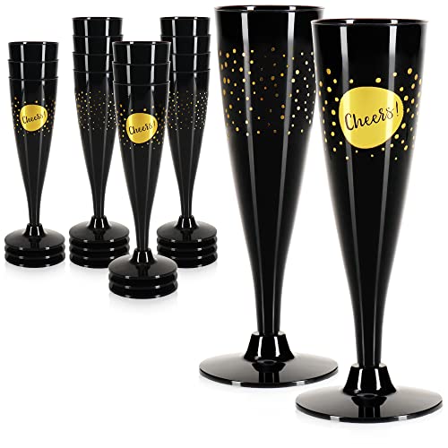 com-four® 16x Mehrweg Sektglas - schwarze, stapelbare Kunststoff-Sektkelche für Party, Camping und unterwegs - Mehrweg-Champagnergläser spülmaschinengeeignet - Sektflöten [Auswahl variiert] von com-four