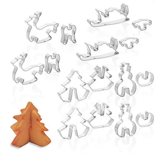 com-four® 16x Plätzchen Ausstechformen aus Edelstahl - Plätzchenformen in 3D mit weihnachtlichen Motiven - Keksausstecher für Weihnachten (16 Stück - 3D) von com-four