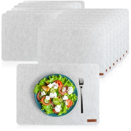 com-four® 16x Platzset abwischbar aus Filz - 44 x 32 cm Platzmatte - hitzebeständiges Tischset für 8 Personen - extra Dicke, rutschfeste Platzdeckchen, Filzunterlage (Platzmatte grau - 16 Stück) von com-four