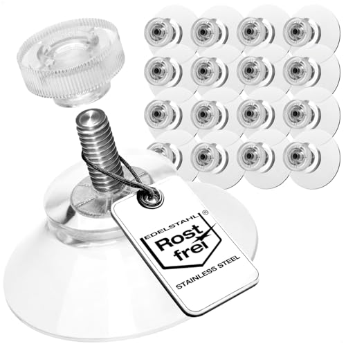 com-four® 16x Saugnäpfe mit M4-Gewinde - Ø 30 mm - Extra starker Halt auf glatten Oberflächen - Premium Saugnapf mit transparenter Rändelmutter - Einfache Montage ohne Bohren von com-four