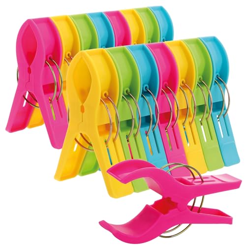 com-four® 16x Strandtuchklammern Gross für Sonnenliegen, Stühle, Liegen und Geländer - XXL Wäscheklammer für Jacken und Decken - Klemme für DIY-Projekte - Beach Towel Clips (16 Stück - 4 Farben) von com-four