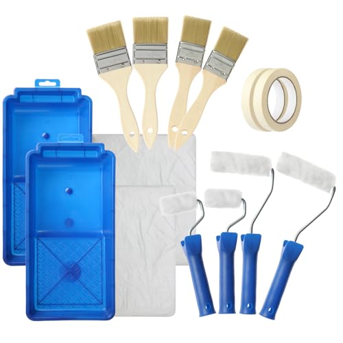 com-four® 18-teiliges Maler-Set - Pinsel, Farbroller und viel Zubehör für Renovierungs- und Dekorationsarbeiten von com-four