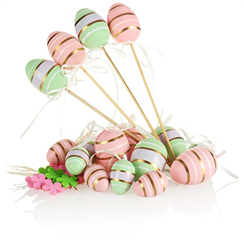 com-four® 18-teiliges Osterdeko-Set - Osterdeko für den Osterstrauß - Bunte Ostereier zum Anhängen und Stecken - Streudeko Ostern (18-TLG. - grün/rosa) von com-four