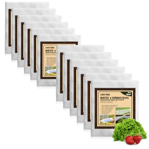 com-four® 180 m² Frühbeetvlies - 17g/m² Wintervlies als Frostschutz - Abdeckvlies 12 Stück 1,5 x 10 m - reißfestes Hochbeet-Vlies für Gemüse, Obstbäume und als Kälteschutz (180m²-17g/m²) von com-four