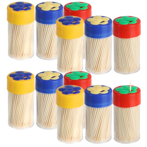 com-four® 1800x Zahnstocher aus Holz - 12 Dosen mit je 150 Zahnhölzern für den täglichen Gebrauch - Toothpicks - hölzerne Zahnstecher - 6,5 cm (1800 Stück - Set1) von com-four