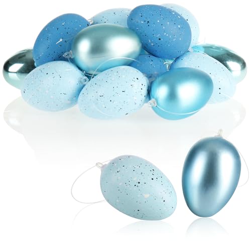 com-four® 18x Ostereier zum Aufhängen - gesprenkelte Osterdeko in tollen Farben - Deko Ostereier - Größe: 7 cm (18 Stück - hellblau) von com-four