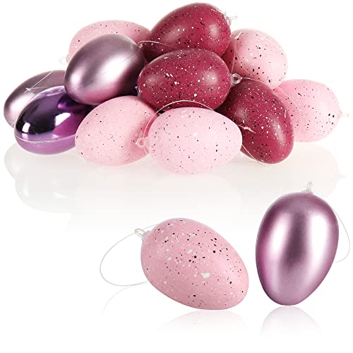 com-four® 18x Ostereier zum Aufhängen - gesprenkelte Osterdeko in tollen Farben - Deko Ostereier - Größe: 7 cm (18 Stück - pink) von com-four