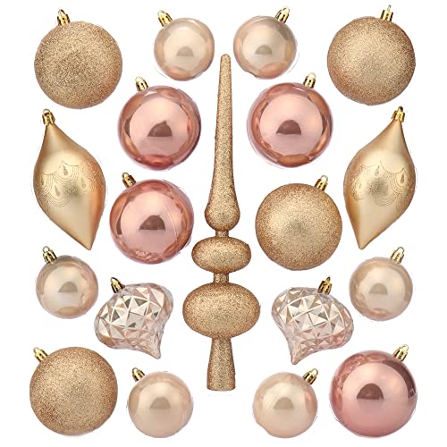 com-four® 19-teiliges Weihnachtsschmuck Set - Christbaumkugeln aus bruchsicherem Kunststoff für Weihnachten - Baumschmuck für den Christbaum (19-teilig - rosa) von com-four