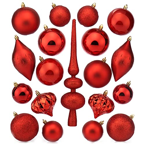 com-four® 19-teiliges Weihnachtsschmuck Set - Christbaumkugeln aus bruchsicherem Kunststoff für Weihnachten - Baumschmuck für den Christbaum (19-teilig - rot) von com-four