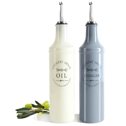 com-four® 2-teiliges Flaschen-Set für Öl und Essig - farbige Glasflaschen mit Ausgießer aus Edelstahl, Kläppchen und Belüftungsrohr - Essig- und Ölspender im Country-Landhausstil (2-teilig - Flaschen) von com-four