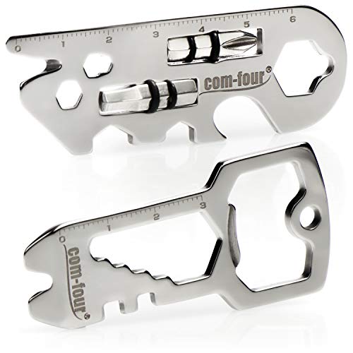 com-four® 2-teiliges Multitool-Set - Funktionswerkzeug aus Edelstahl mit 22 Funktionen - Schlüsselwerkzeug mit Flaschenöffner für Camping, Wandern, Werkstatt, Modellbau (2 Stück - Multitool A) von com-four