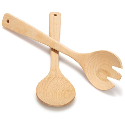 com-four® 2-teiliges Salatbesteck aus Holz - Set mit Salatlöffel und Salatgabel - Holz Servierbesteck für Salat - 30,5 cm (2-teilig - braun natur) von com-four