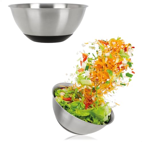 com-four® 2-teiliges Schüssel-Set aus Edelstahl - Salatschüssel in 2 Größen - Rührschüssel 750/1300 ml - Edelstahlschüssel zum Backen und Servieren - Futterschale (2 Stück - Ø 15.5/19cm) von com-four