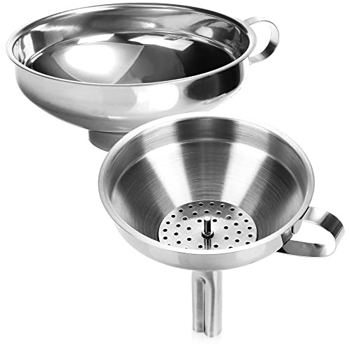 com-four® 2-teiliges Trichter Set aus rostfreiem Edelstahl 304 - Einfülltrichter mit Sieb für Einmachgläser beim Einkochen - Marmeladentrichter mit Einfüllstutzen (02 Stück - Edelstahl Mix) von com-four