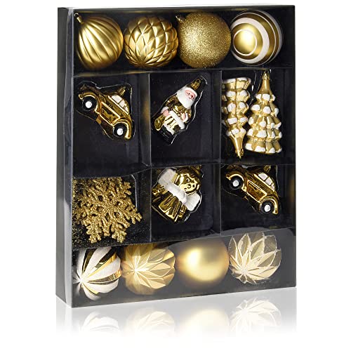 com-four® 20-teiliges Set Hängedeko Weihnachten - Christbaumkugeln in verschiedenen Formen aus bruchsicherem Kunststoff für Weihnachten - Christbaumschmuck (goldfarben - 20-teilig) von com-four