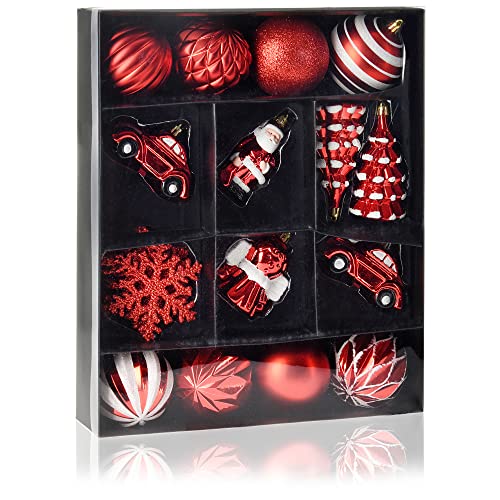 com-four® 20-teiliges Set Hängedeko Weihnachten - Christbaumkugeln in verschiedenen Formen aus bruchsicherem Kunststoff für Weihnachten - Christbaumschmuck (rot - 20-teilig) von com-four