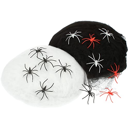 com-four® 2X Halloween Spinnennetz mit 12 Spinnen, Spinnengewebe als Deko für Halloween, Fasching und Mottopartys von com-four