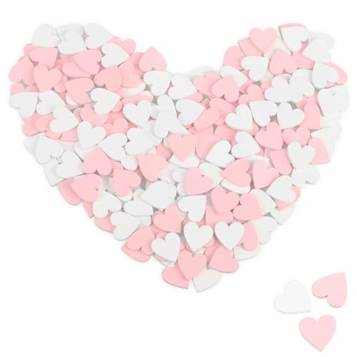 com-four® 200x Mini-Herz als Streudeko - rosa & weiße Holz-Herzen zum Basteln - Holz-Streuschmuck als Tischdekoration - Tischschmuck für Hochzeit & Party (Herzen/weiß.rosa - 200 Stück) von com-four