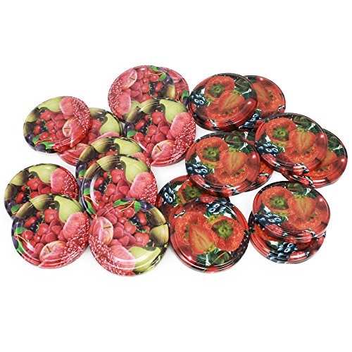 com-four® 20x Ersatzdeckel für Marmeladengläser "Obst" - Schraubdeckel für Sturzgläser und Einmachgläser - TO 66 mm [Auswahl variiert] (20 Stück - TO 66 mm Obst Mix) von com-four