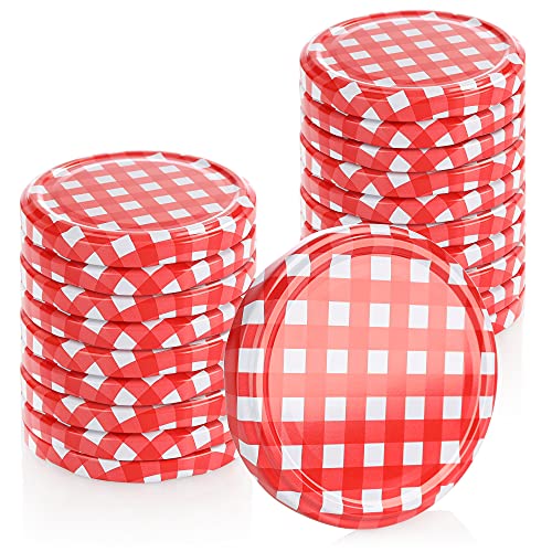 com-four® 20x Ersatzdeckel für Marmeladengläser - rot/weiß karierte Schraubdeckel für Sturzgläser und Einmachgläser - TO 82 mm (0020 Stück - TO 82 mm rot/weiß kariert) von com-four