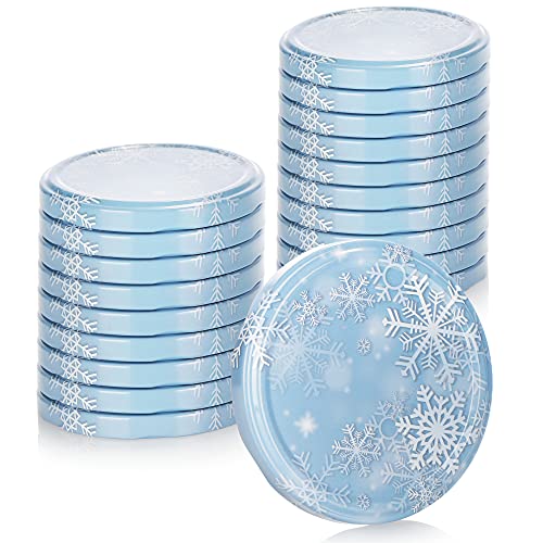 com-four® 20x Ersatzdeckel im winterlichen Design für Marmeladengläser - blau-weiße Schraubdeckel mit Schneeflocken für Sturzgläser und Einmachgläser - TO 82 mm von com-four