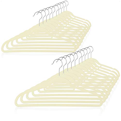 com-four® 20x Kleiderbügel mit Samt-Bezug - Garderobenbügel mit drehbarem Haken - Hemdbügel mit Rutschfester Oberfläche - Anzugbügel mit Hosenstange (20 Stück - beige) von com-four