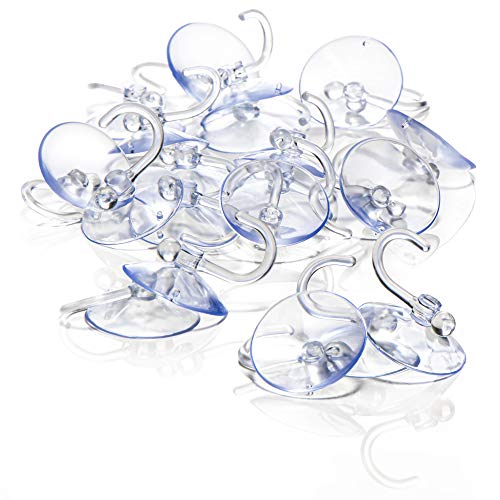 com-four® 20x Saugnapfhalter mit Kunststoffhaken - Mehrzweck-Haken für Lichterketten und andere Dekoration - Wandhaken (20 Stück - Ø 4cm) von com-four