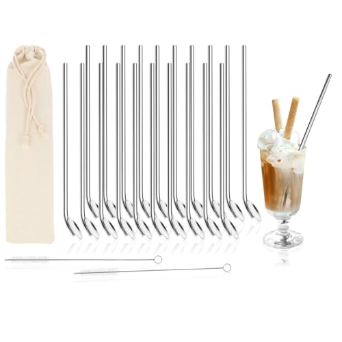 com-four® 20x Trinkhalmlöffel mit Reinigungsbürste - Strohhalmlöffel aus Edelstahl - Trinkhalm mit Rührlöffel - Wiederverwendbar (Edelstahl Barlöffel - 20 Stück) von com-four