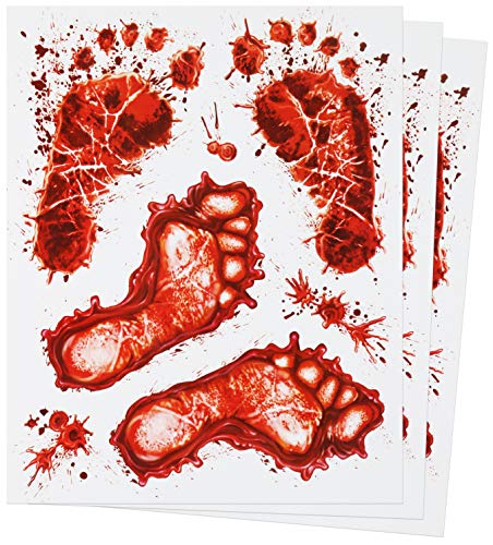 com-four® 21-teiliges Halloween-Set - statisch haftende Fensterbilder, selbstklebende Fensterdeko mit blutigen Hand- und Fuß-Motiven (21 teilig - Halloween Fuß Fensterbild) von com-four