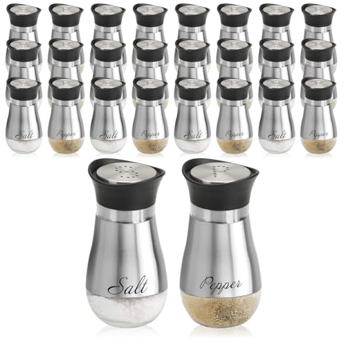 com-four® 24-teiliges Salz- und Pfefferstreuer-Set aus Edelstahl und Glas - Gewürzbehälter mit Aufschrift - Schüttler für Gewürze in Küche und Gastronomie - Würzspender von com-four