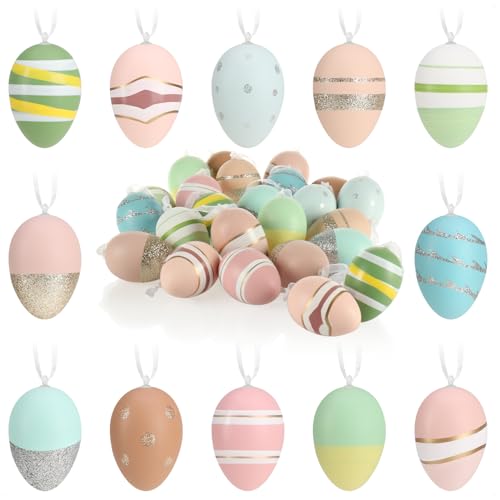 com-four® 24x Dekoaufhänger Ostern - Oster-Eier aus Kunststoff zum Aufhängen - Aufhänger für den Osterstrauß - Eier in bunten Farben (24 Stück - Pastellfarben) von com-four