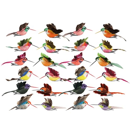 com-four® 24x Dekokolibri - künstliche Blütenvögel in bunten Designs - kleine Dekovögel mit Federn und Metall-Clip - Zier-Vogel für Dekoration - Nektarfee (24x Kolibri) von com-four