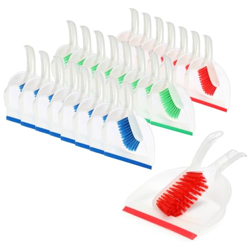 com-four® 24x Kehrgarnitur - farbiges Kehr-Set aus Handfeger und Kehrschaufel - farbenfrohes Haushaltsreinigungsset aus Handbesen und Kehrblech (24 Stück - rot/blau/grün) von com-four