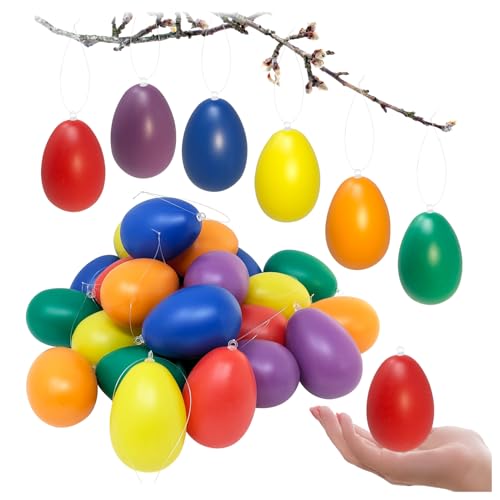 com-four® 24x Ostereier zum Aufhängen - Osterdeko in kräftigen Farben - Deko Ostereier - Größe: 8 cm von com-four
