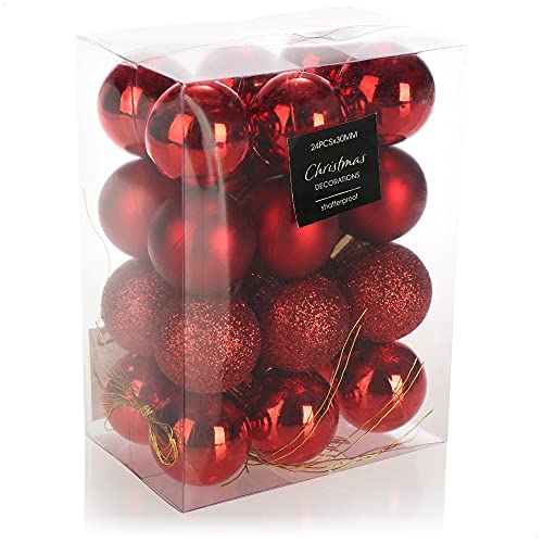 com-four® 24x Weihnachtskugel - Christbaumkugeln aus Kunststoff für Weihnachten - Baumschmuck für den Christbaum - Christbaumschmuck von com-four