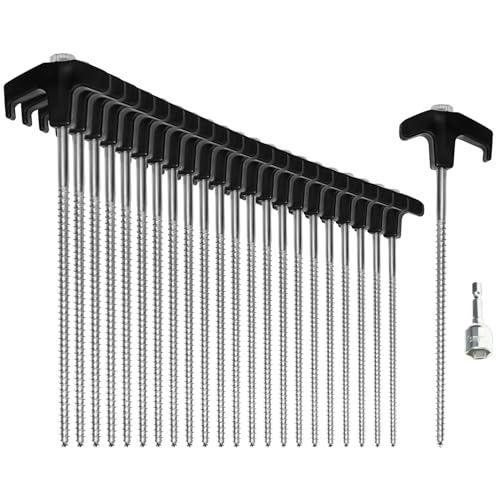 com-four® 24x Zelt-Heringe aus Stahl mit Adapter für Akkuschrauber - Schraubheringe - robuste Erdnägel mit Gewinde für Camping und Outdoor von com-four